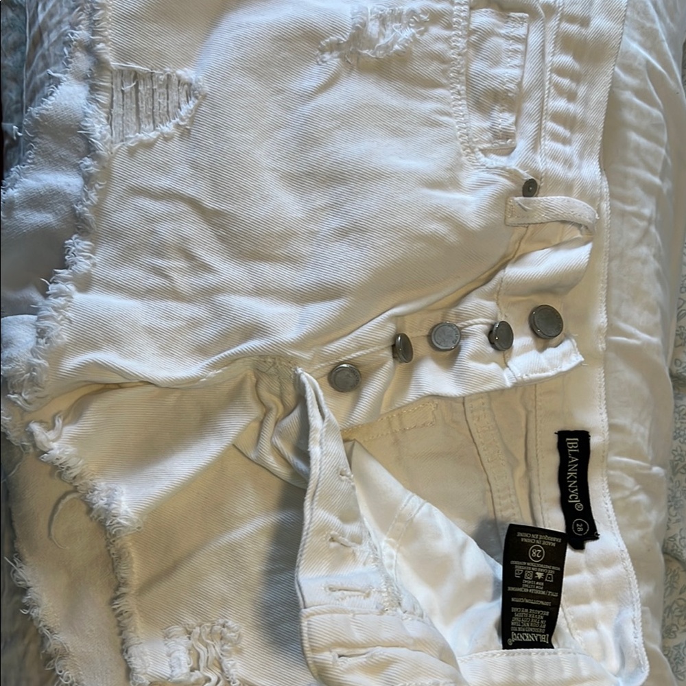 Blank NYC Distressed White Denim Shorts